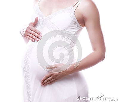 Image of pregnant woman touching her belly Stock Photo