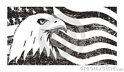 Bald eagle symbol of North America on grunge background with USA flag. Vector Illustration