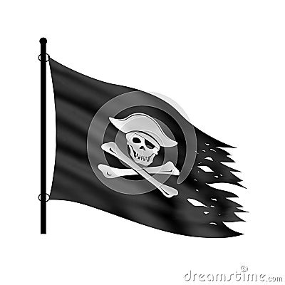 Black piracy flag on a white background Vector Illustration