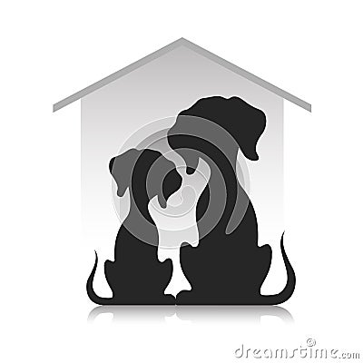 Silhouettes of dogs against the background of a dog lodge. Vector Illustration