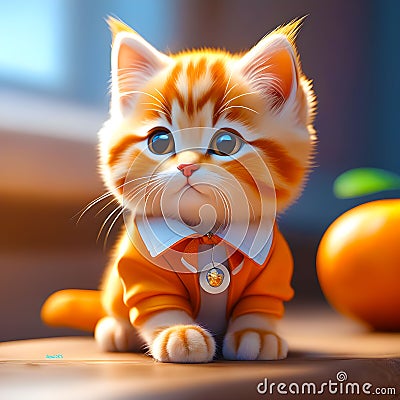 adorable orange puffy kitten in a realistic portrayal Stock Photo