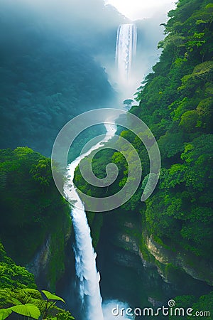 Multiple waterfall with a meandering river through the mountain generative ai Stock Photo