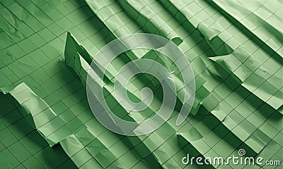 3D green grid-like pattern with jagged edge, creating sense depth and texture. Stock Photo