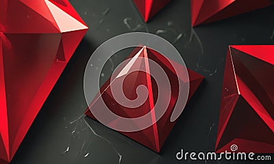 collection red, triangular-shaped objects arranged in grid-like pattern against dark background. Stock Photo