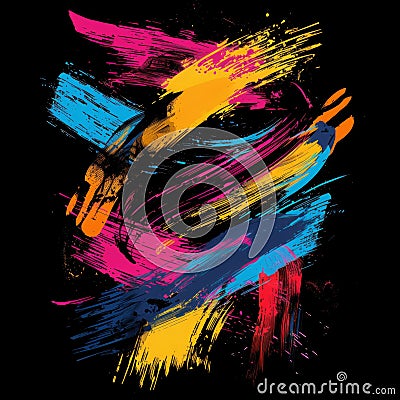 Dramatic abstract composition with bold strokes and splashes of neon colors. AI generated Stock Photo