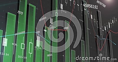 Image of processing numeric data over graphs on interface screen Stock Photo