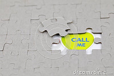 Image of Puzzle piece with call me. Business, assemble Stock Photo