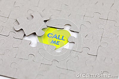 Image of Puzzle piece with call me. Business, assemble Stock Photo