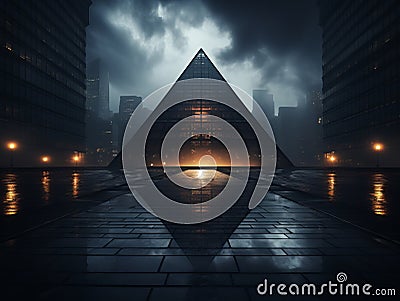 an image of a pyramid in the middle of a city at night Stock Photo