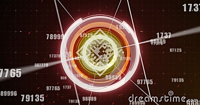 Image of qr code, scope scanning and numbers changing over grid in background Stock Photo