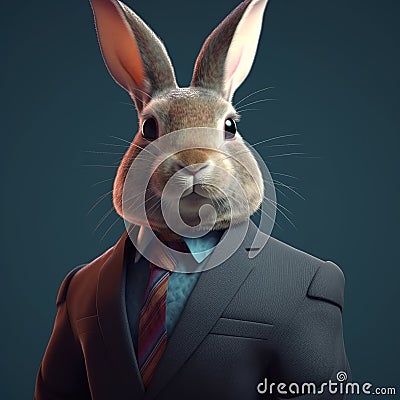 Image of a rabbit businessman wearing a suit on clean background. Wildlife Animals. Illustration, generative AI Stock Photo