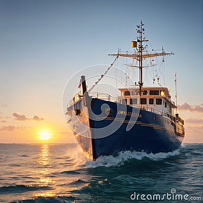 Ramaeswaram,Tamil Nadu, India-January 29th,2020: Evening golden sunlight reflects on the sides of Chennai bound Boat Stock Photo