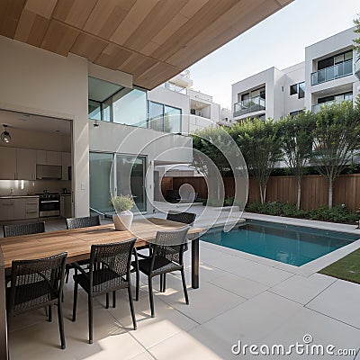 Real estate photography - New big luxury modern house in Montreal's suburb partially furnished with backyard empty rooms Stock Photo