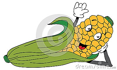 Reclining Corn on The Cob Cartoon Vector Illustration