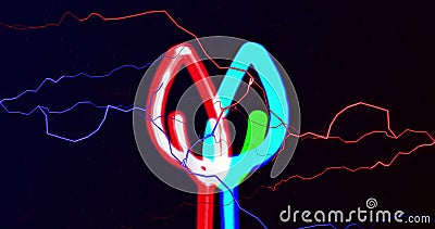 Image of red and blue electrical currents over colourful neon light trails on black Stock Photo