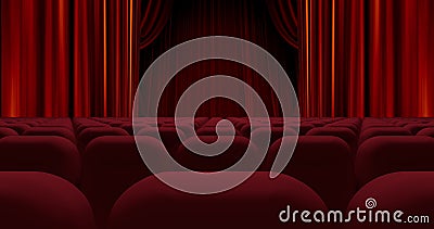 Image of red curtain opening in theater Stock Photo