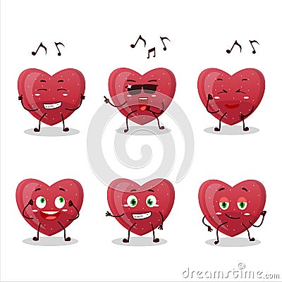 An image of red love gummy candy dancer cartoon character enjoying the music Cartoon Illustration