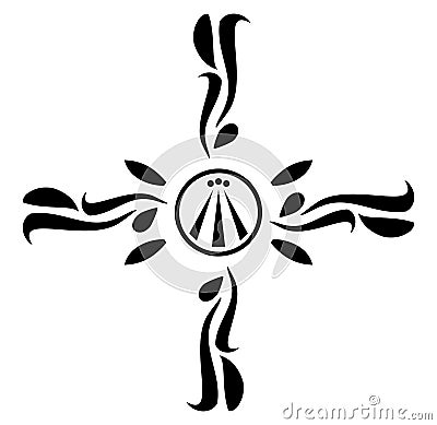 Cross with awen, black and white, tattoo, poetic inspiration. Cartoon Illustration