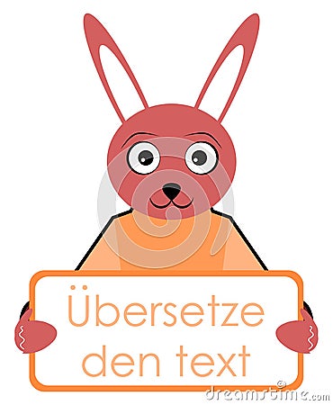 Rabbit with placard, translate text, german, isolated. Cartoon Illustration