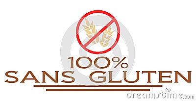 100% gluten free, nutrition, label, french, colors, isolated. Cartoon Illustration