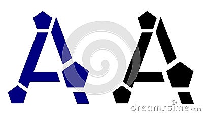 Letter A logo with pentagons, fantasy, isolated. Cartoon Illustration