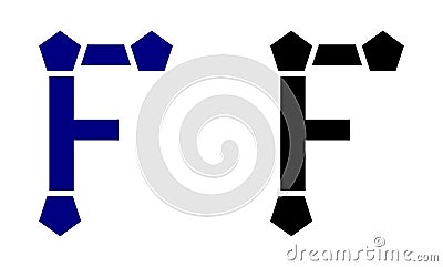 Letter F logo with pentagons, fantasy, isolated. Cartoon Illustration
