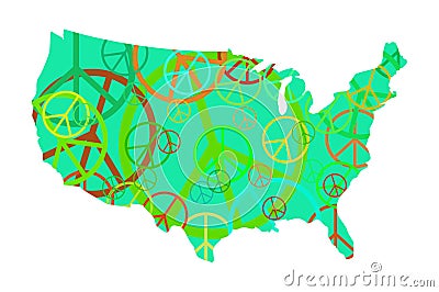 America with peace symbol, pacifism, USA, isolated. Vector Illustration