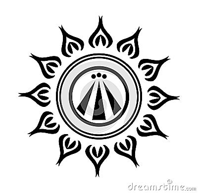 Awen in stylized sun, tattoo, black and white, isolated. Cartoon Illustration