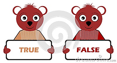 Teddy bears with true and false signs, cartoon, color, isolated. Vector Illustration