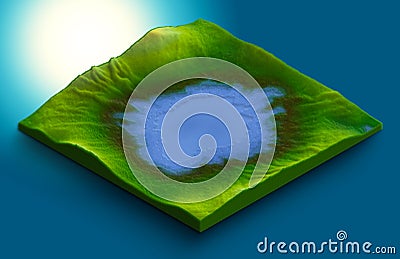 Isometric 3d map of a lake in evaporation of water Stock Photo