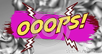 Image of retro oops text in yellow letters over pink paint stroke in background Stock Photo