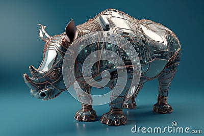 Image of a rhinoceros with technology concept. Wild Animals. Illustration, generative AI Stock Photo