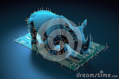 Image of a rhinoceros with technology concept. Wild Animals. Illustration, generative AI Stock Photo