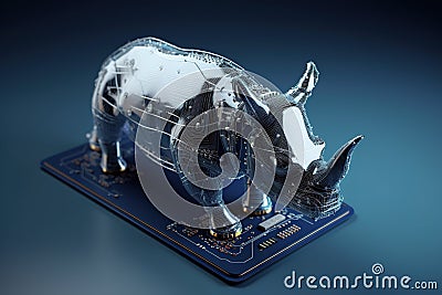 Image of a rhinoceros with technology concept. Wild Animals. Illustration, generative AI Stock Photo