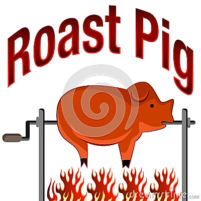 Roasted Pig Cartoon and Text Vector Illustration