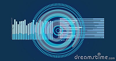 Image of round scanner spining over statistical data processing against blue background Stock Photo