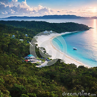 Scenic panoramic top view of Tun Sakaran Marine Park tropical island Semporna, Sabah. made with Generative AI Stock Photo