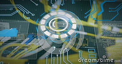 Image of scope scanning with computer circuit board over wires Stock Photo