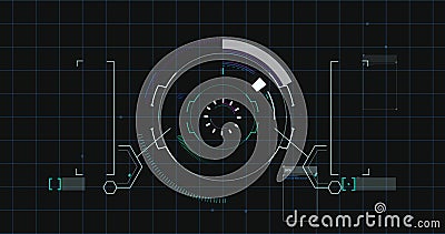 Image of scope scanning and data processing aver grid on black background Stock Photo
