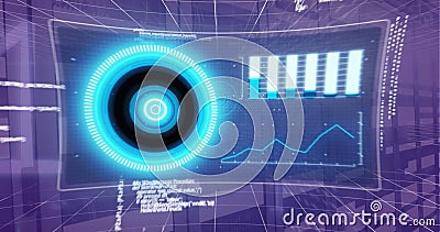 Image of scope scanning over data processing over black background Stock Photo