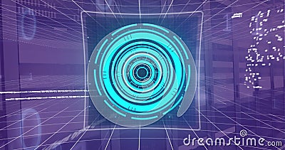 Image of scope scanning over data processing over black background Stock Photo