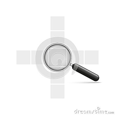 Image search concept mockup carousel for photo posts vertical and horizontal scrolling with realistic magnifier Vector Illustration