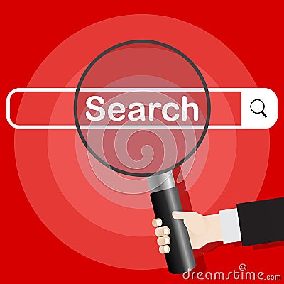 Image of the search concept. The river holds a magnifying glass, increasing the glass. Searching system. Vector illustration Vector Illustration