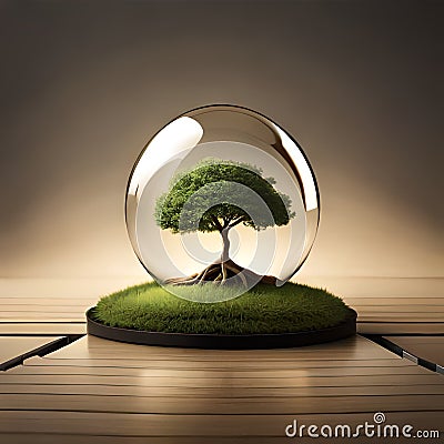Tree of life in a glass globe on minimalist brown background Stock Photo