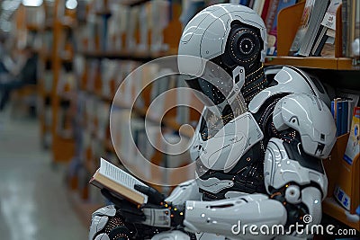 Robotic Learning in the Library: Exploring Future Technological Developments and Knowledge Stock Photo