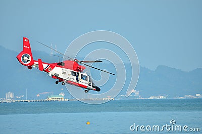 An image selective focus of eurocopter AS 365 dauphen maritime malaysia Editorial Stock Photo