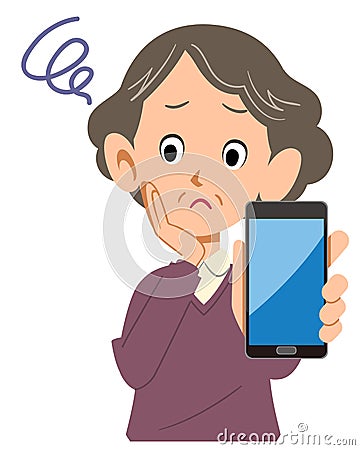 Senior woman troubled with smartphone Vector Illustration