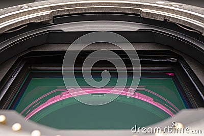 Image sensor inside a mirrorless digital camera Stock Photo