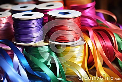 an image of several spools of colorful ribbons Stock Photo