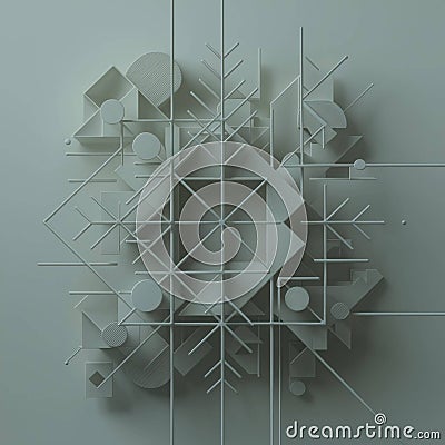 Geometric pattern featuring white shapes arranged on a subtle gray background, creating a modern and minimalist design. Stock Photo